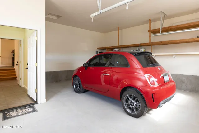a car is parked in a garage