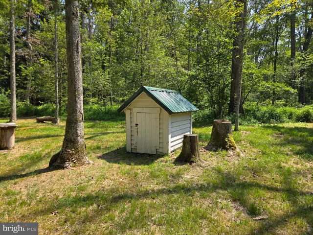 a view of a house with backyard and trees