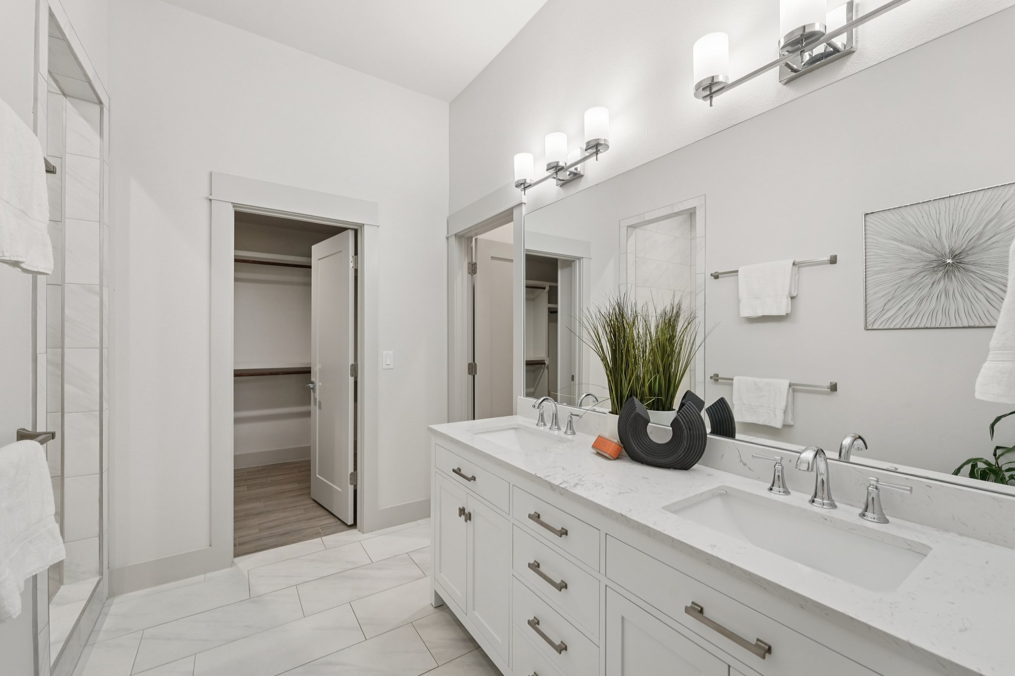 3711 Cedar Street Austin, TX 78705 - Photo 14 of 40 a bathroom with a double vanity sink mirror and shower