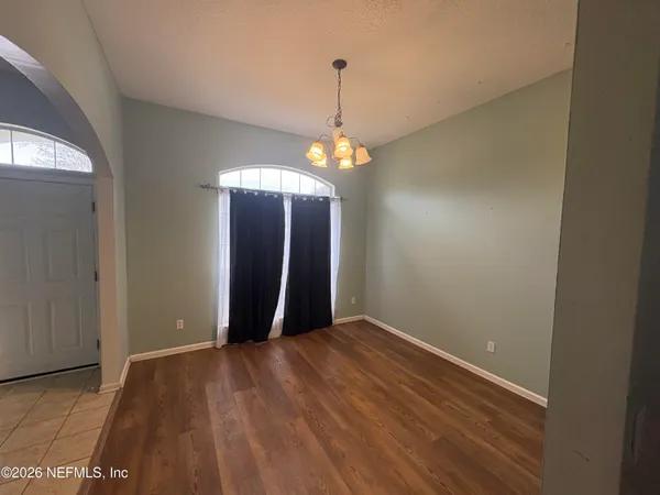 a view of a livingroom with a chandelier