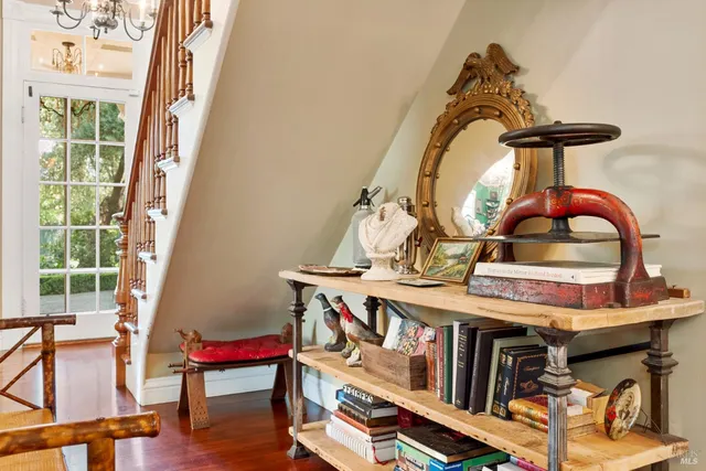 a kitchen with stove and cabinets