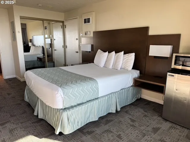 a bed room with a bed and a television