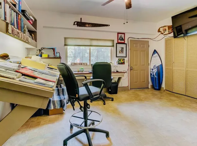 a view of a workspace with furniture