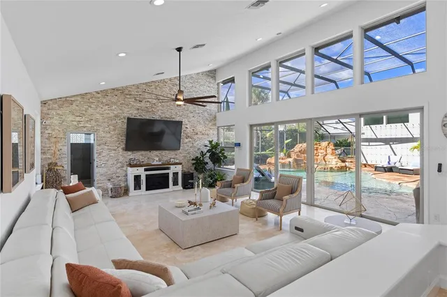 a view of a swimming pool with a patio