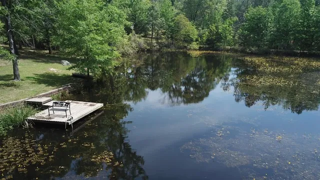 a view of a lake with houses