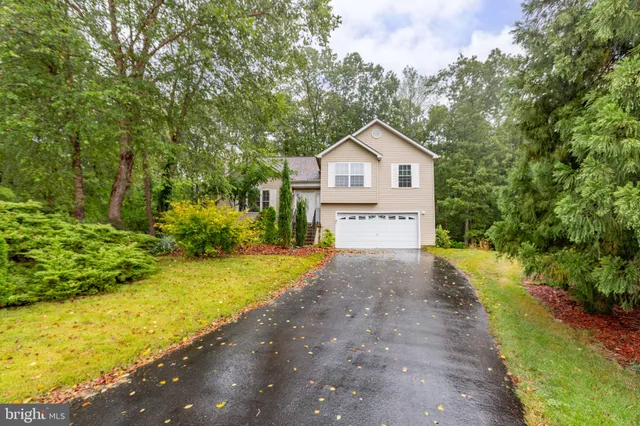 a view of a house with a yard and large trees