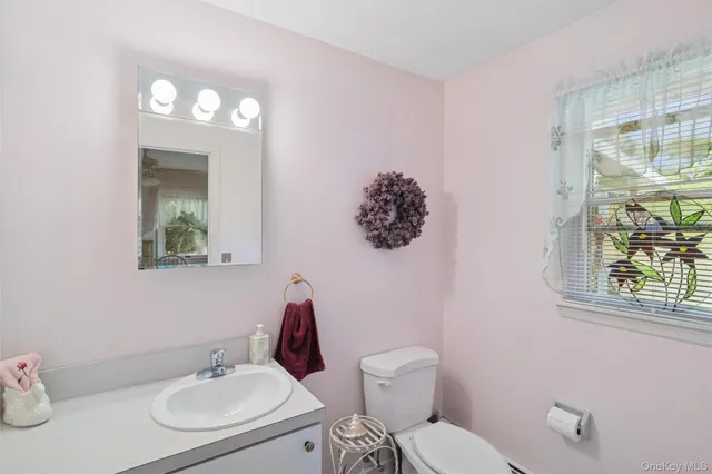 a bathroom with a toilet sink and mirror