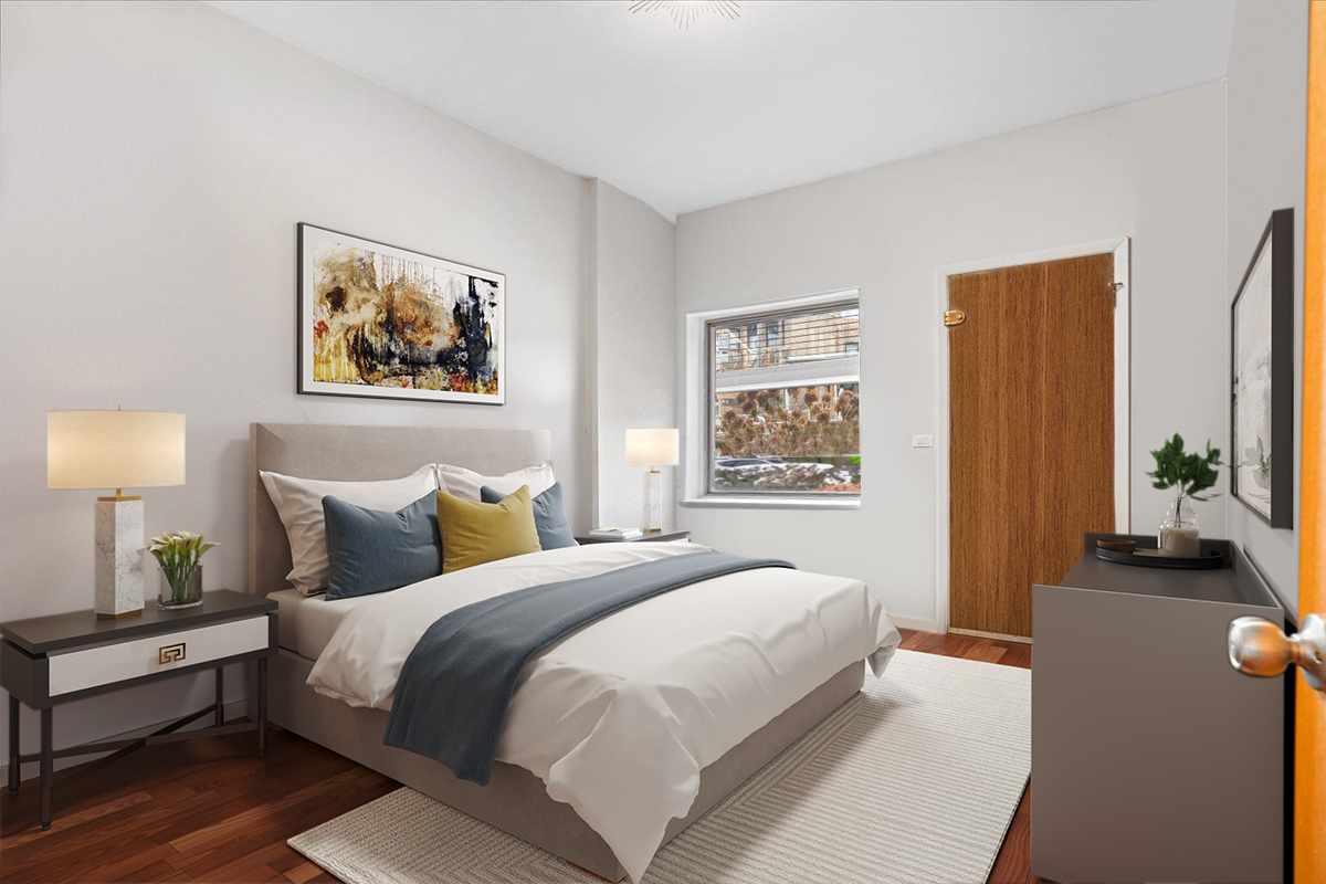 Undisclosed Address Chicago, IL 60613 - Photo 17 of 19 a bedroom with a bed and a painting on the wall