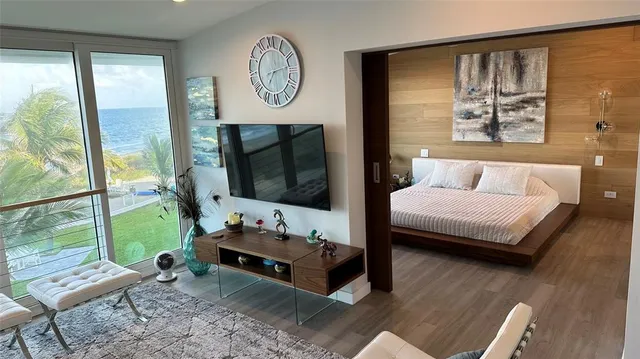 a living room with furniture and a flat screen tv