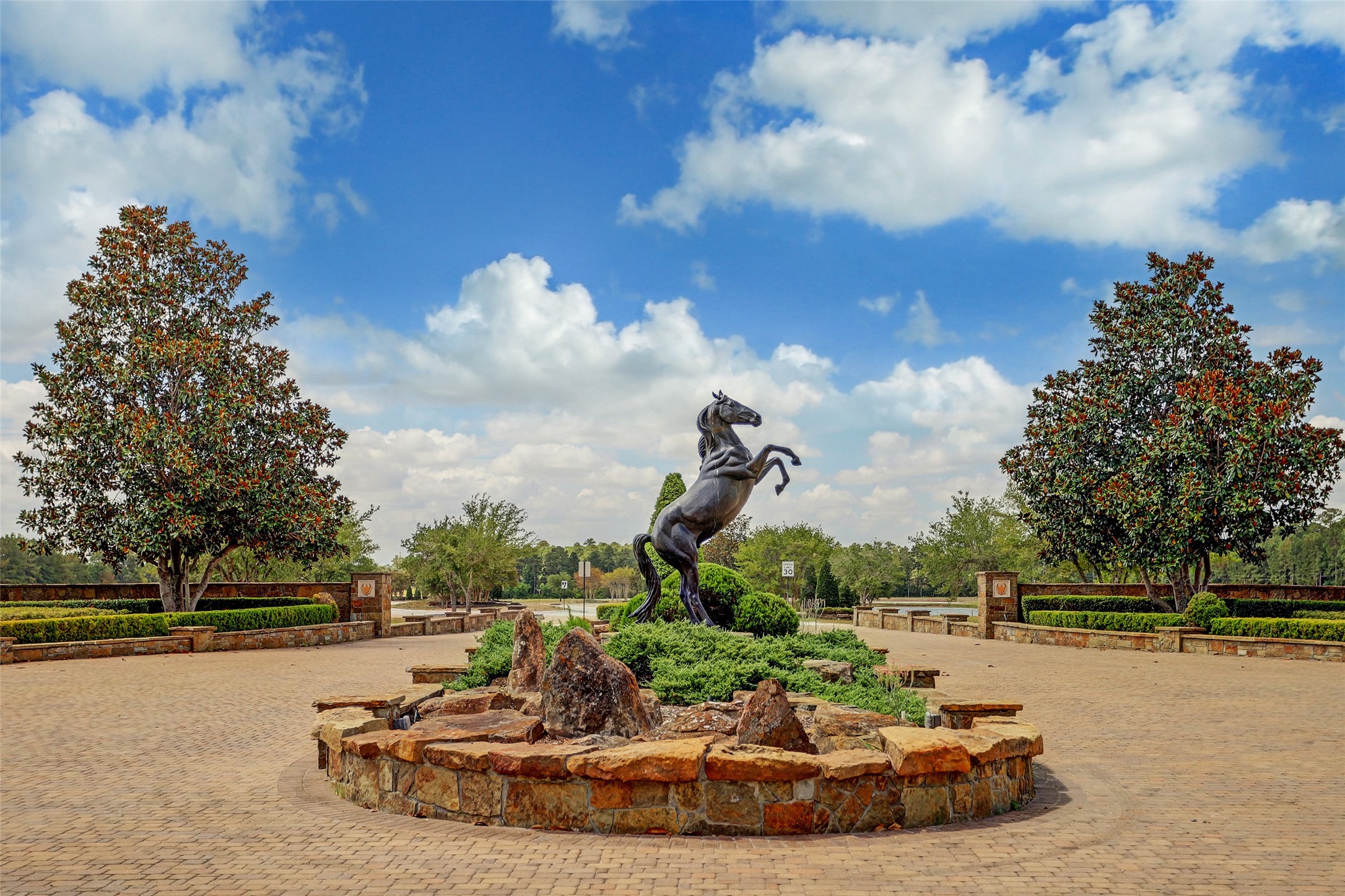2044 Stallion Lakes Avenue Hockley, TX 77447 - Photo 8 of 17 The statuesque bronze of the giant stallion greets you as you drive through the entrance. “Samson” is a world champion Tennessee Walking horse immortalized by the 11 foot statue.