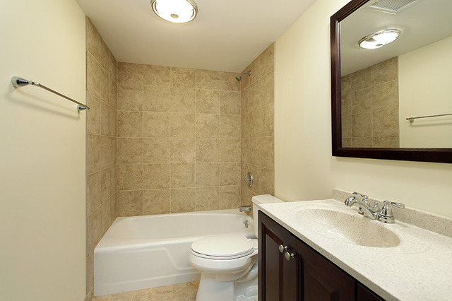 715 Ridge Road, Unit 4E Wilmette, IL 60091 - Photo 6 of 7 a bathroom with a granite countertop sink toilet and shower