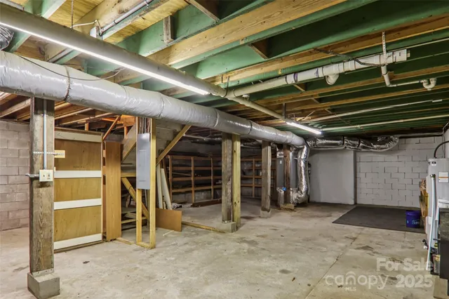 a view of a park with large trees