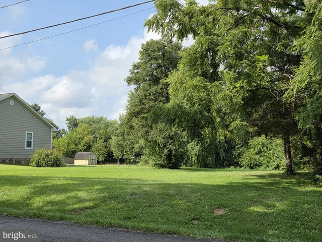 a view of a field of grass and trees