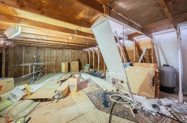 a view of a garden with a house in the background