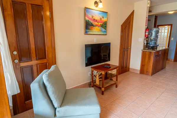 a living room with furniture rug and wooden floor