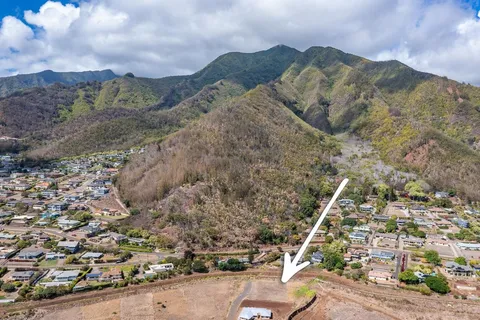 a view of a dry yard with mountains