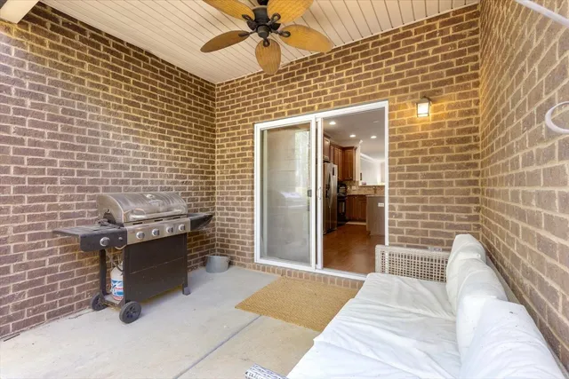 a view of a hallway with a door