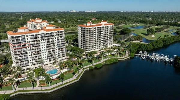 a view of a lake with a houses