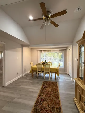 an outdoor space with furniture