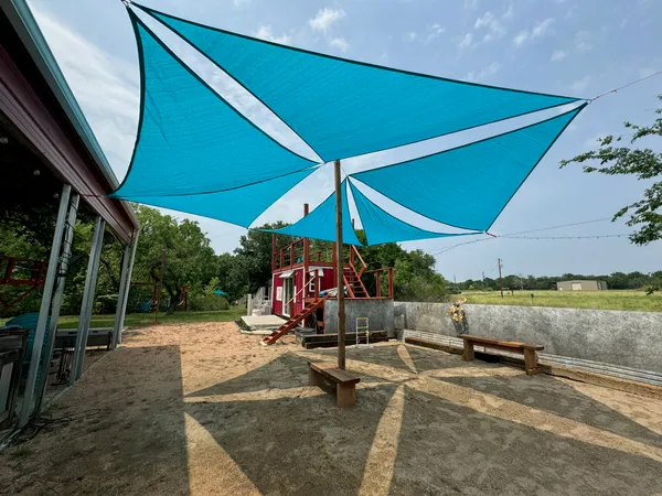 a view of a park with slide