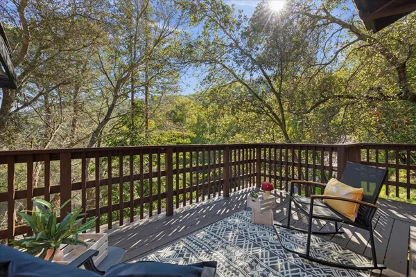 a view of a terrace with a garden
