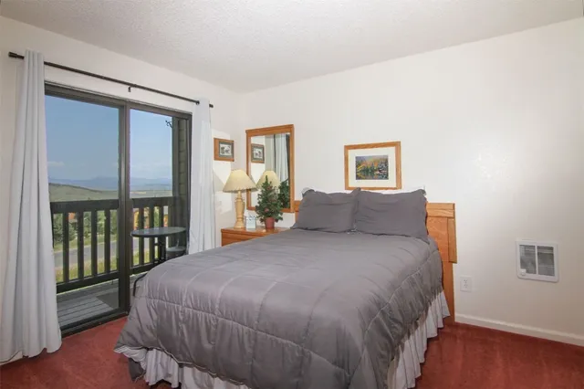 a bedroom with a large bed and a window