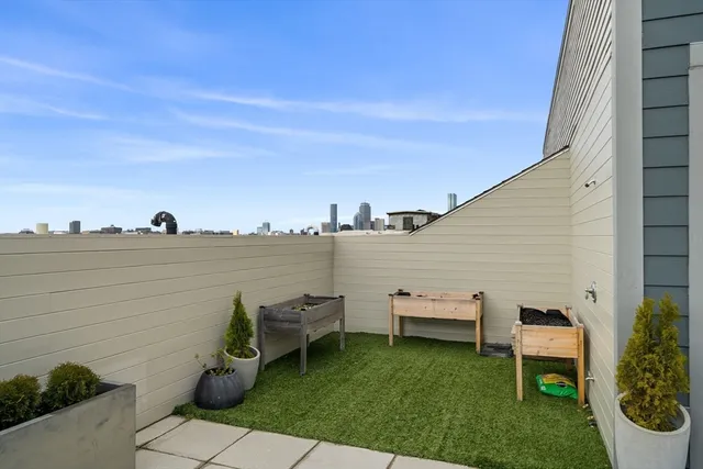 a view of a terrace with chairs