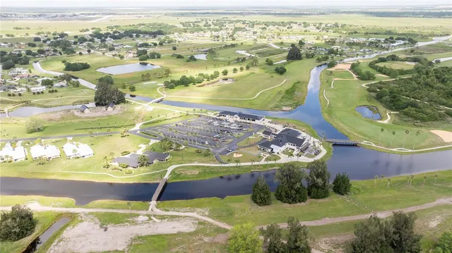 an aerial view of a swimming pool