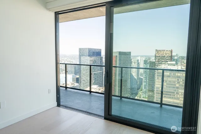 a view of a glass door with a window