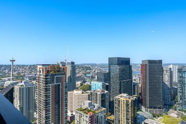 a view of city and a balcony