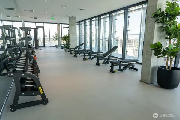 a view of a room with gym equipment
