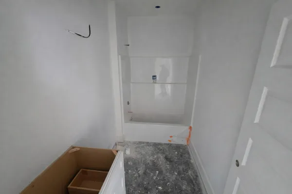 a bathroom with a bathtub