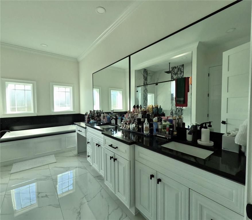 10112 Judy Road Dover, FL 33527 - Photo 33 of 49 a large bathroom with a double vanity sink and a large mirror