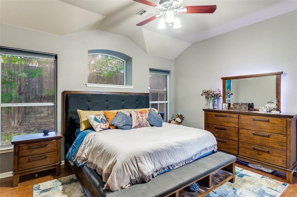 9117 Ripley Street Fort Worth, TX 76244 - Photo 23 of 35 Bedroom featuring a vaulted ceiling and a ceiling fan with integrated lighting
