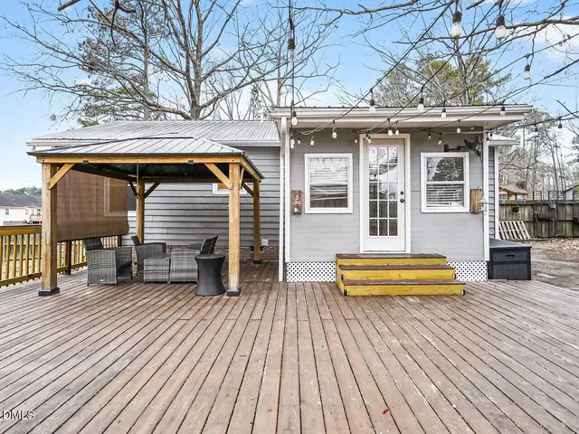 an outdoor view with patio