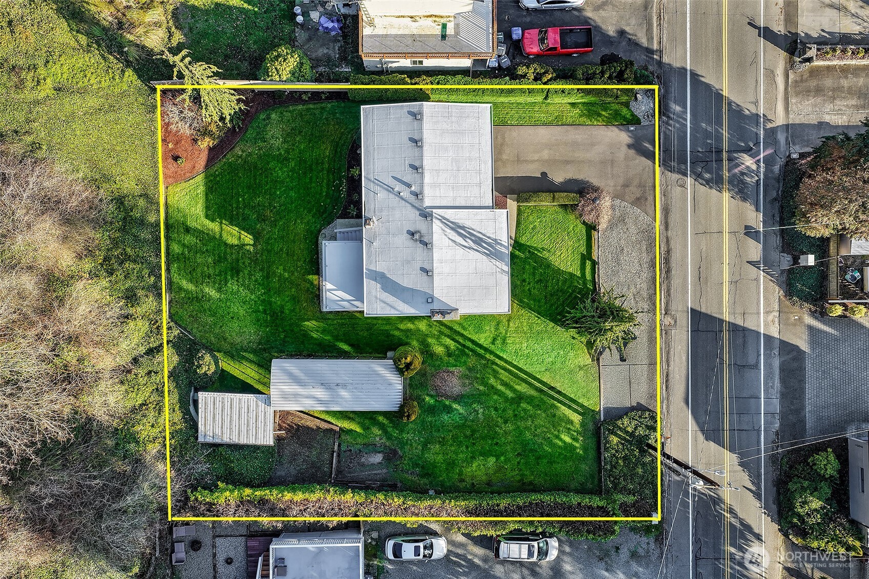 2624 Southwest 172nd Street Burien, WA 98166 - Photo 23 of 30 an aerial view of a house with a garden and swimming pool