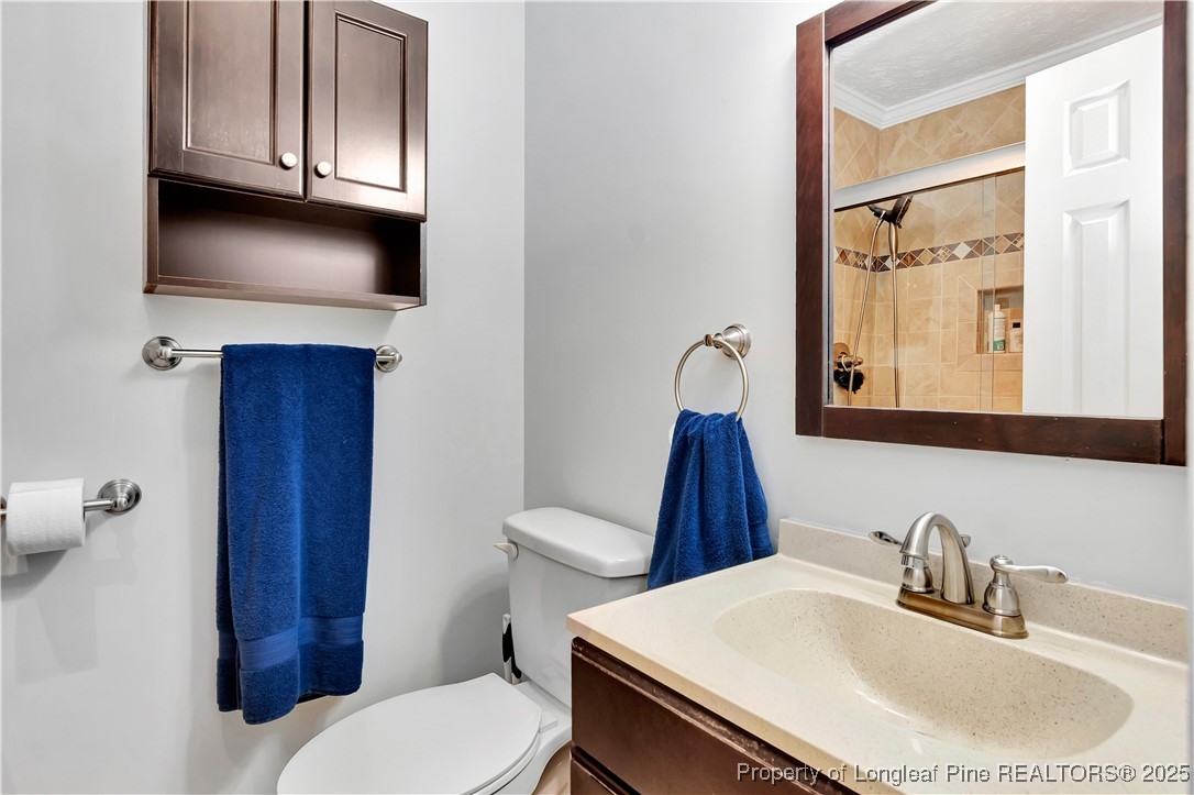 994 East Great Marsh Church Road St. Pauls, NC 28384 - Photo 21 of 30 a bathroom with a sink a toilet and a mirror