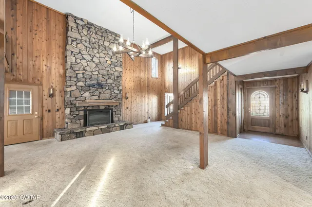a view of a livingroom with a fireplace