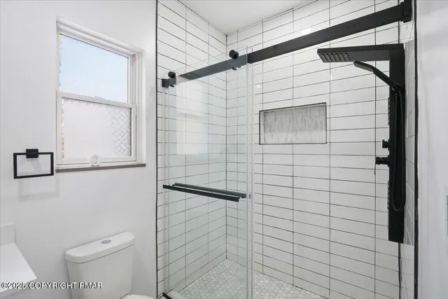 a white toilet sitting next to a bath tub