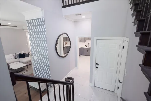 a view of a hallway with elevator