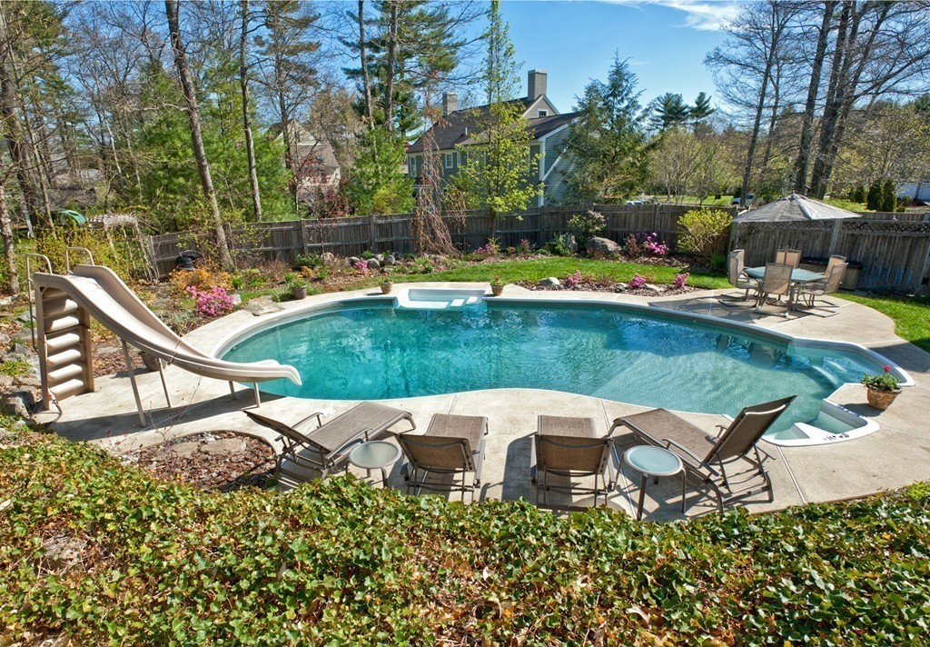 79 Linden Lane Hanover, MA 02339 - Photo 21 of 30 a view of a swimming pool with a patio and a garden