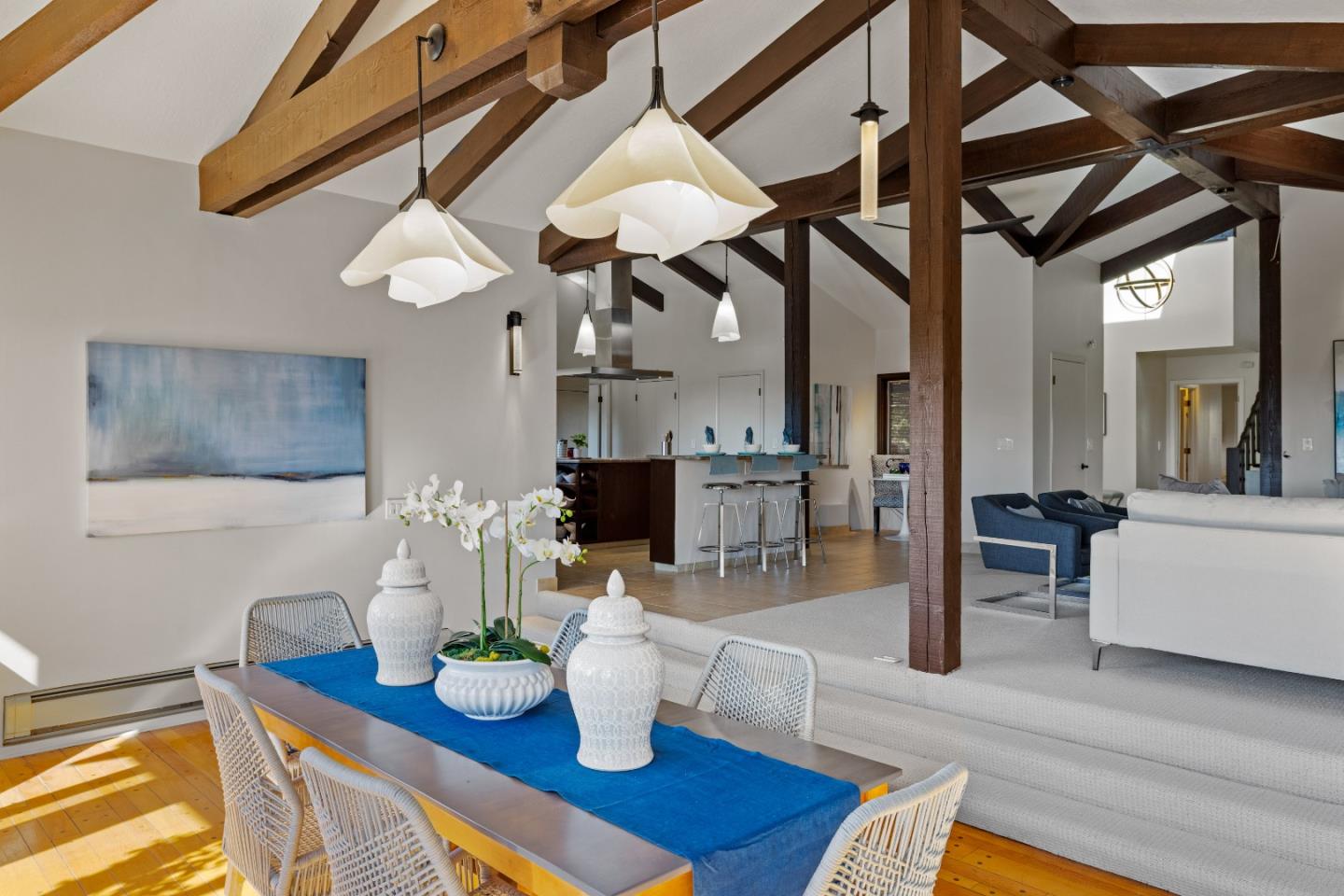1390 Weston Ridge Road Scotts Valley, CA 95066 - Photo 14 of 55 a living room with furniture a chandelier and a table