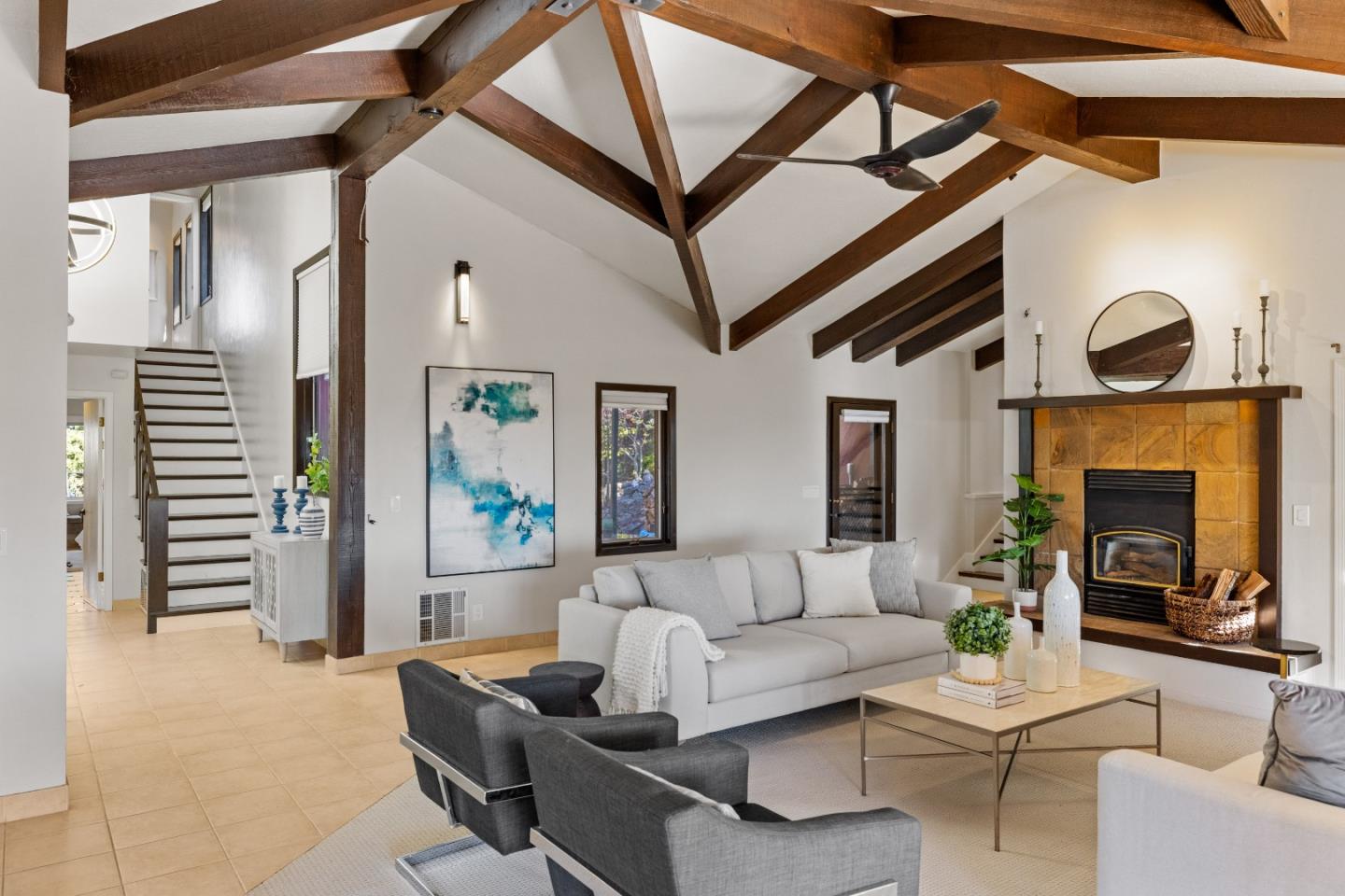 1390 Weston Ridge Road Scotts Valley, CA 95066 - Photo 15 of 55 a living room with furniture and a fireplace