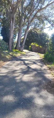a view of a yard and ocean view