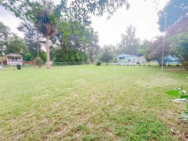 a view of a field with an trees