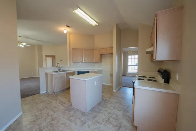 a kitchen with a sink stove and refrigerator
