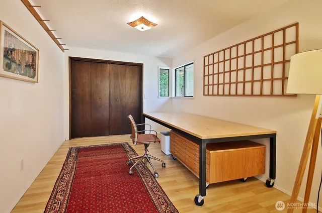 a room with table and window