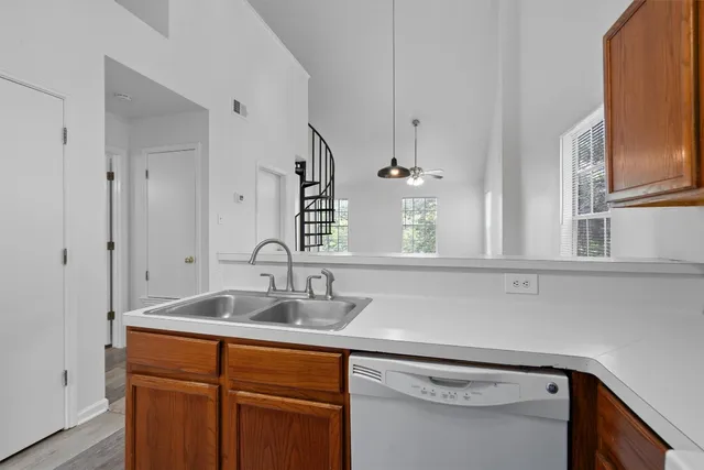 a view of a sink and a mirror