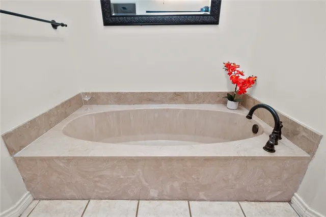 a bathroom with a bathtub