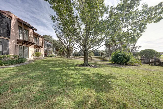 a view of a field with of trees